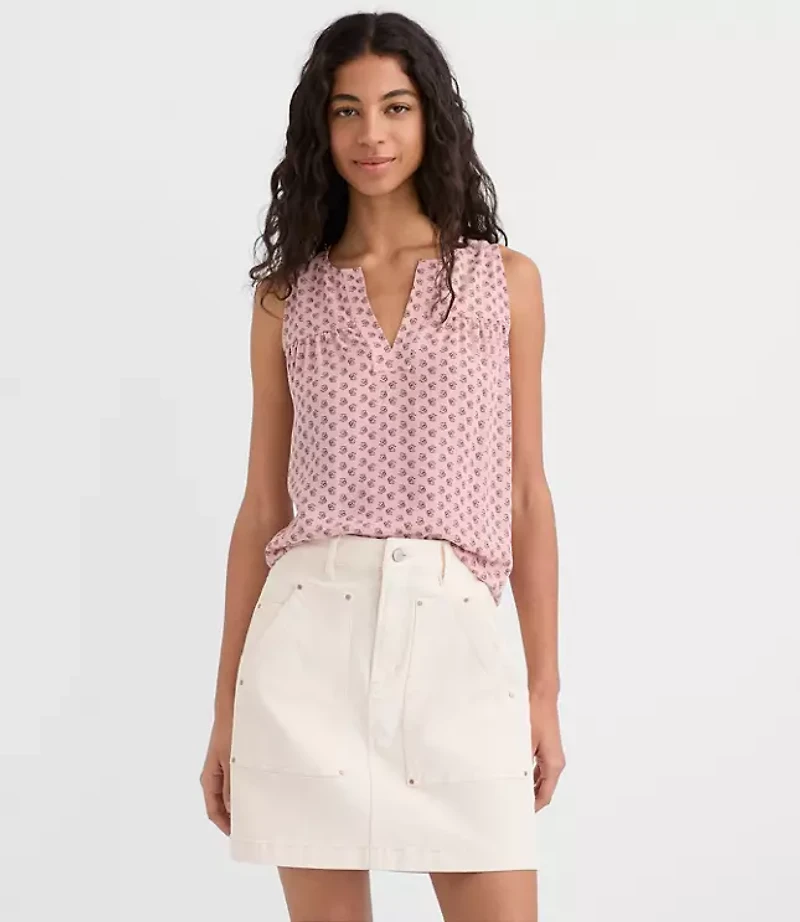 Floral Split Neck Mixed Media Shell