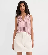 Floral Split Neck Mixed Media Shell