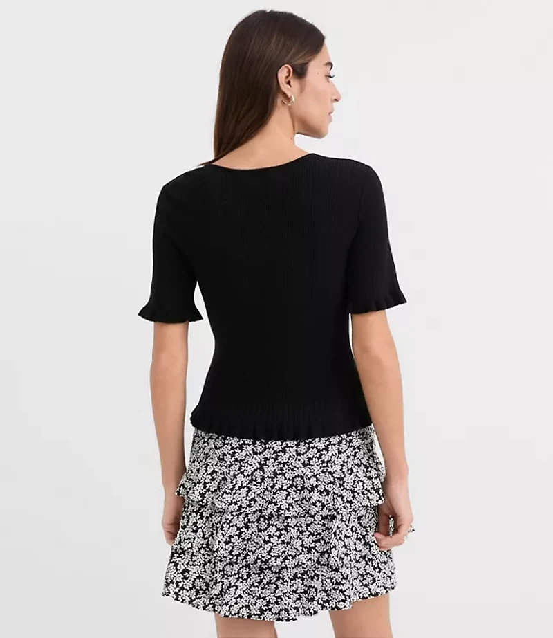 Petite Ruffle Pointelle Bow Cardigan