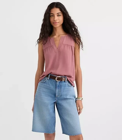 Split Neck Mixed Media Shell