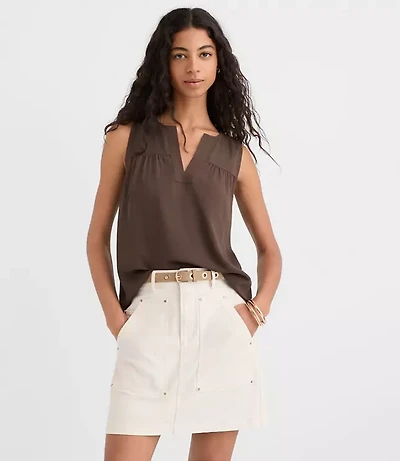 Split Neck Mixed Media Shell