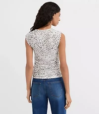 Cheetah Print Mesh Ruched Square Neck Top