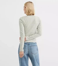 Petite Striped Scalloped Ribbed Cardigan