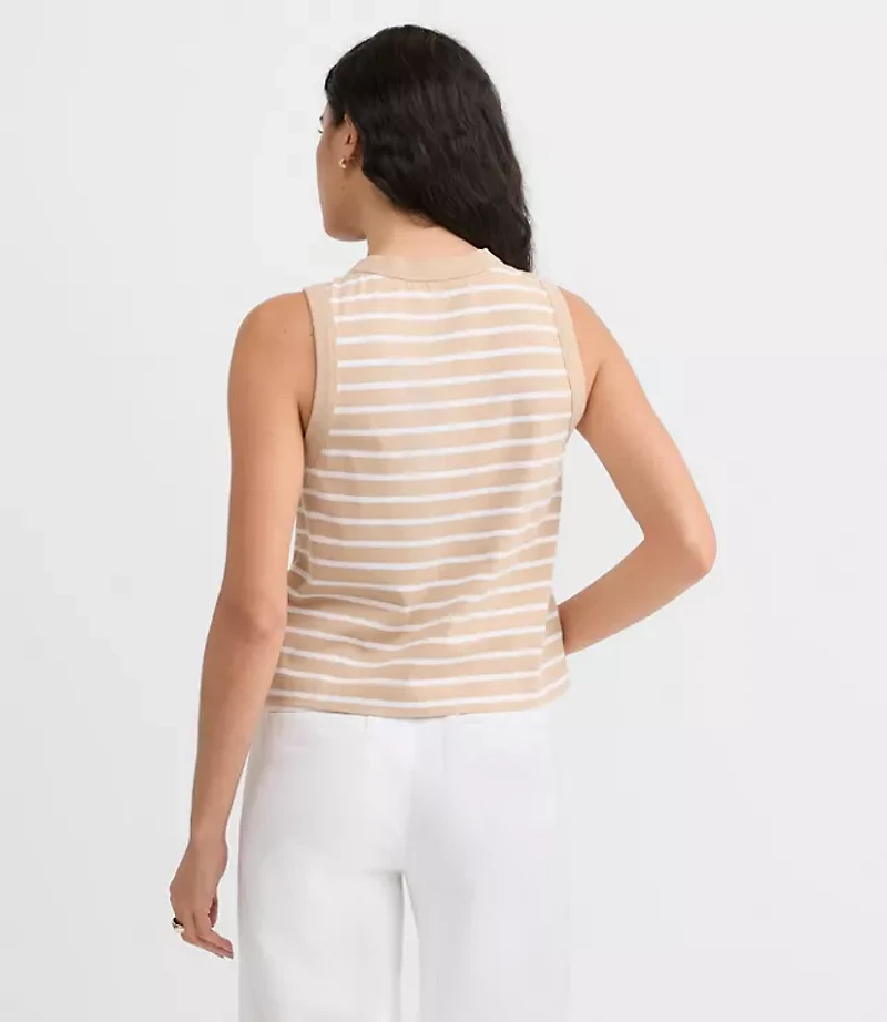 Petite Striped V-Neck Cardigan Tank Top