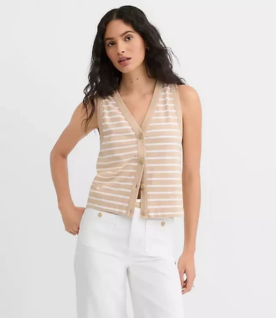 Petite Striped V-Neck Cardigan Tank Top