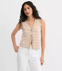 Petite Striped V-Neck Cardigan Tank Top