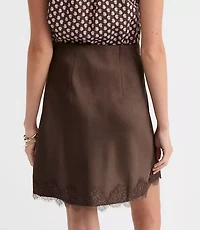 Petite Lace Trim Satin Bias Mini Skirt