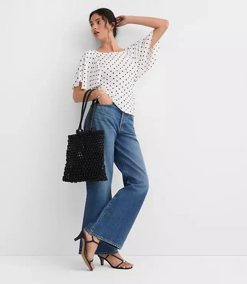 Petite Dotted Tie Back Cape Sleeve Blouse