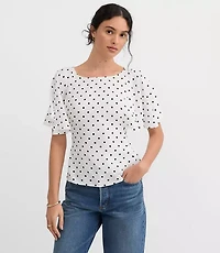 Petite Dotted Tie Back Cape Sleeve Blouse