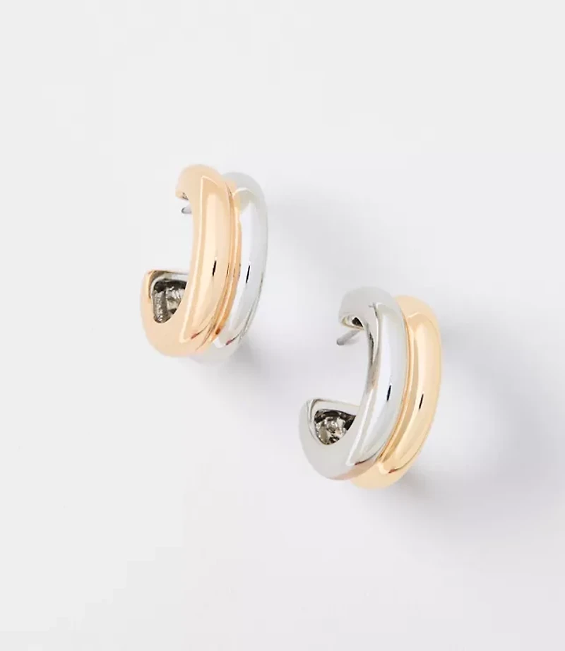 Mixed Metal Puffy Hoop Earrings