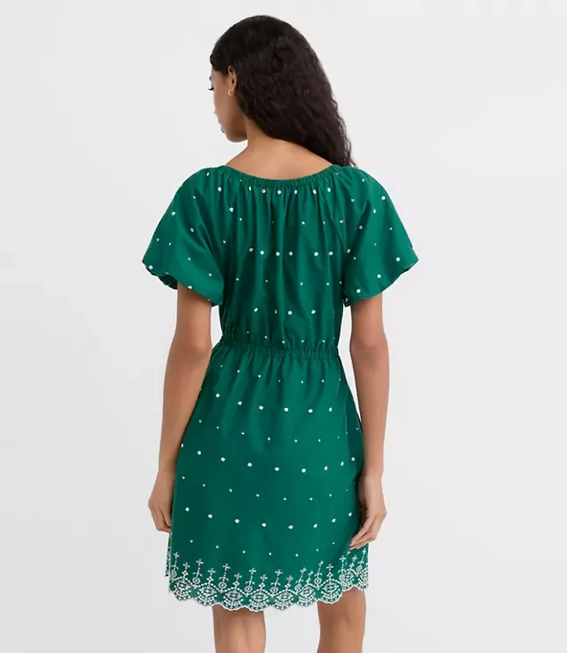 Petite Eyelet Puff Sleeve Mini Pocket Dress