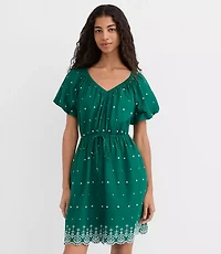 Petite Eyelet Puff Sleeve Mini Pocket Dress
