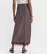 Petite Pindot Lace Trim Satin Bias Maxi Skirt