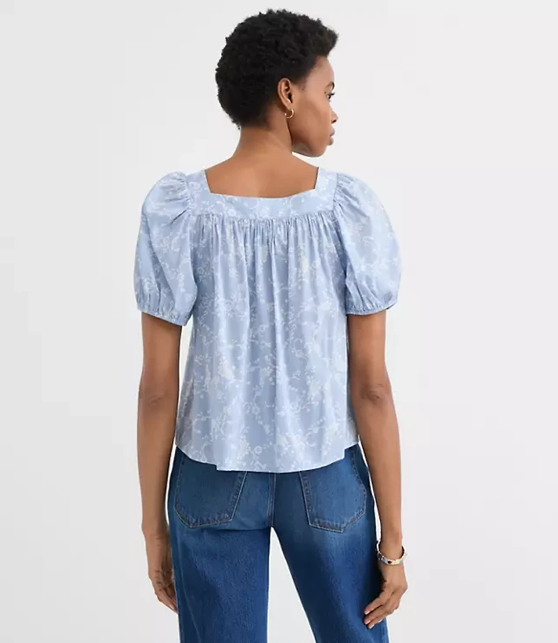 Petite Paisley Puff Sleeve Square Neck Blouse