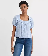 Petite Paisley Puff Sleeve Square Neck Blouse