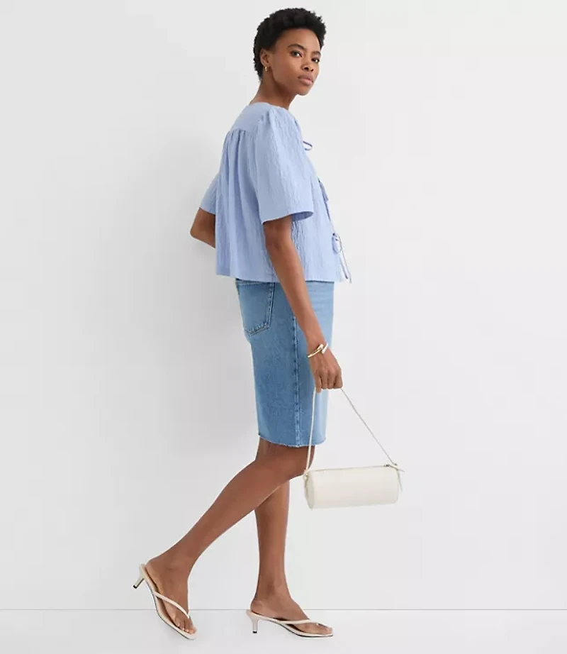 Petite Striped Bow Blouse