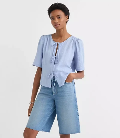 Petite Striped Bow Blouse