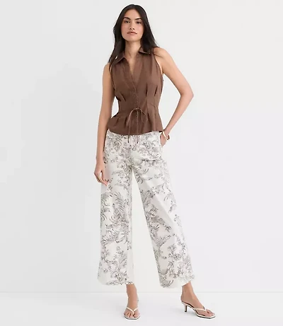 Petite Palmer Wide Leg Crop Pants Embroidered Twill