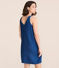Petite Lou & Grey Linen Cotton Tie Keyhole Mini Pocket Dress
