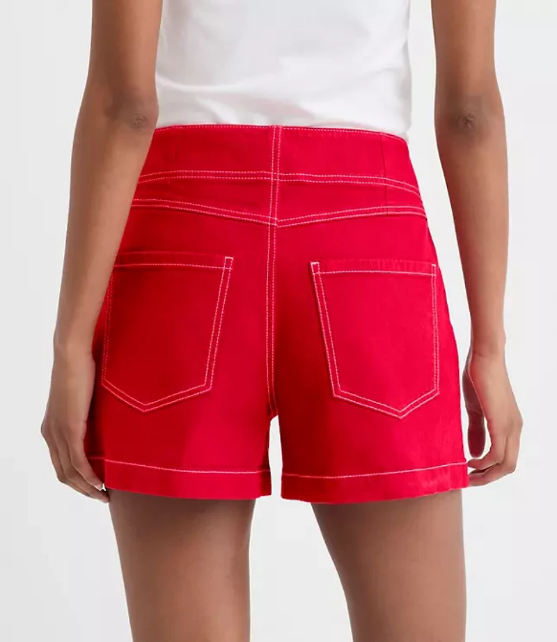Rivete Double Shank High Rise Denim Shorts Maple Cherry