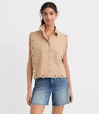 Petite Eyelet Poplin Sleeveless Shirt
