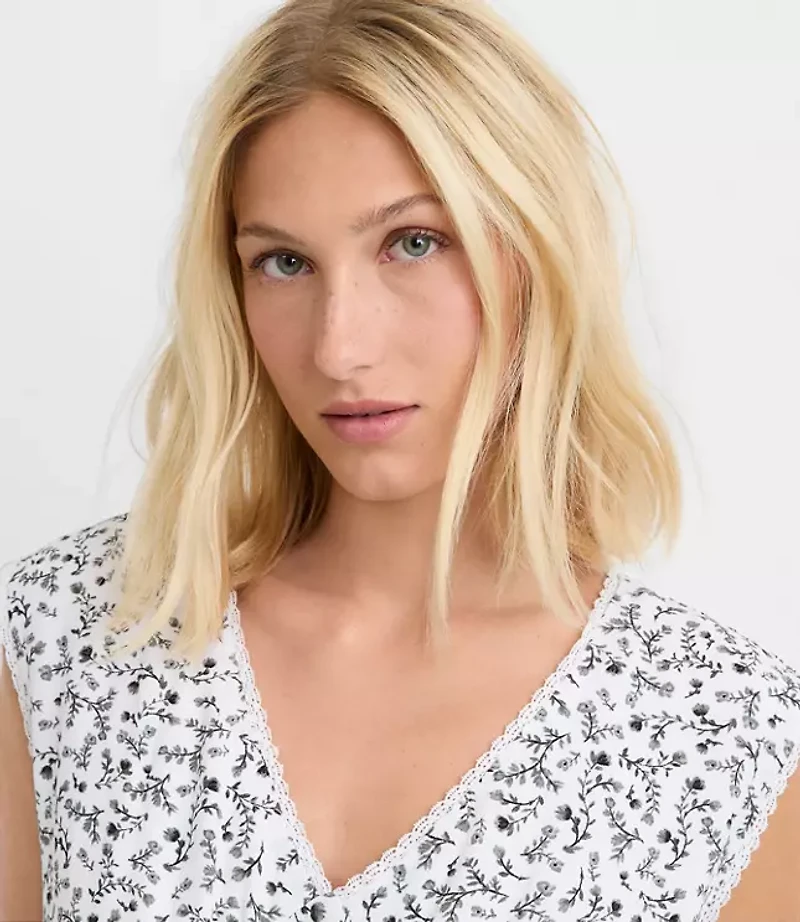 Floral Lace Trim Cap Sleeve Top