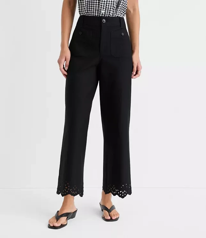 Petite Palmer Wide Leg Crop Pants with Eyelet Hem