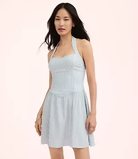 Lately Striped Mini Halter Dress