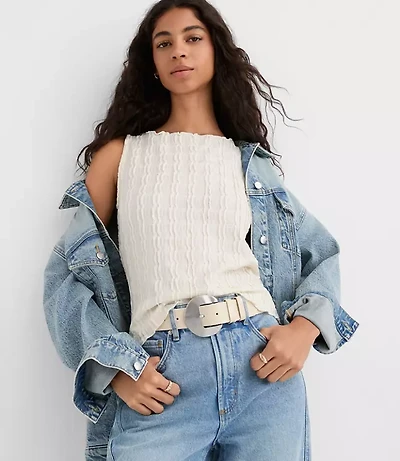 Petite Textured Ruffle Tank Top