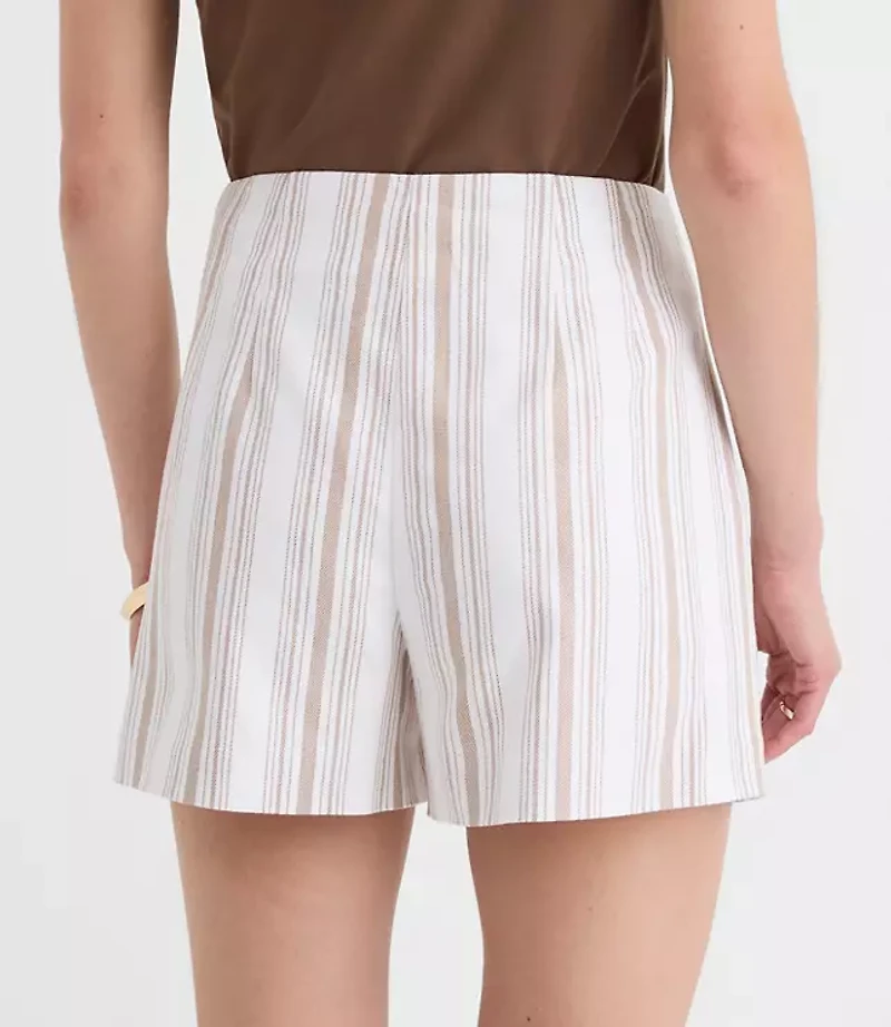 Petite Darted Side Zip Shorts Striped Linen Cotton