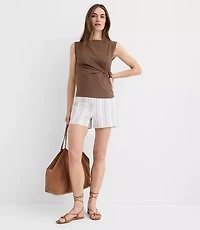Petite Darted Side Zip Shorts Striped Linen Cotton