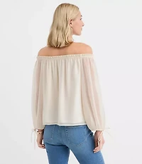 Petite Tie Cuff Off The Shoulder Blouse