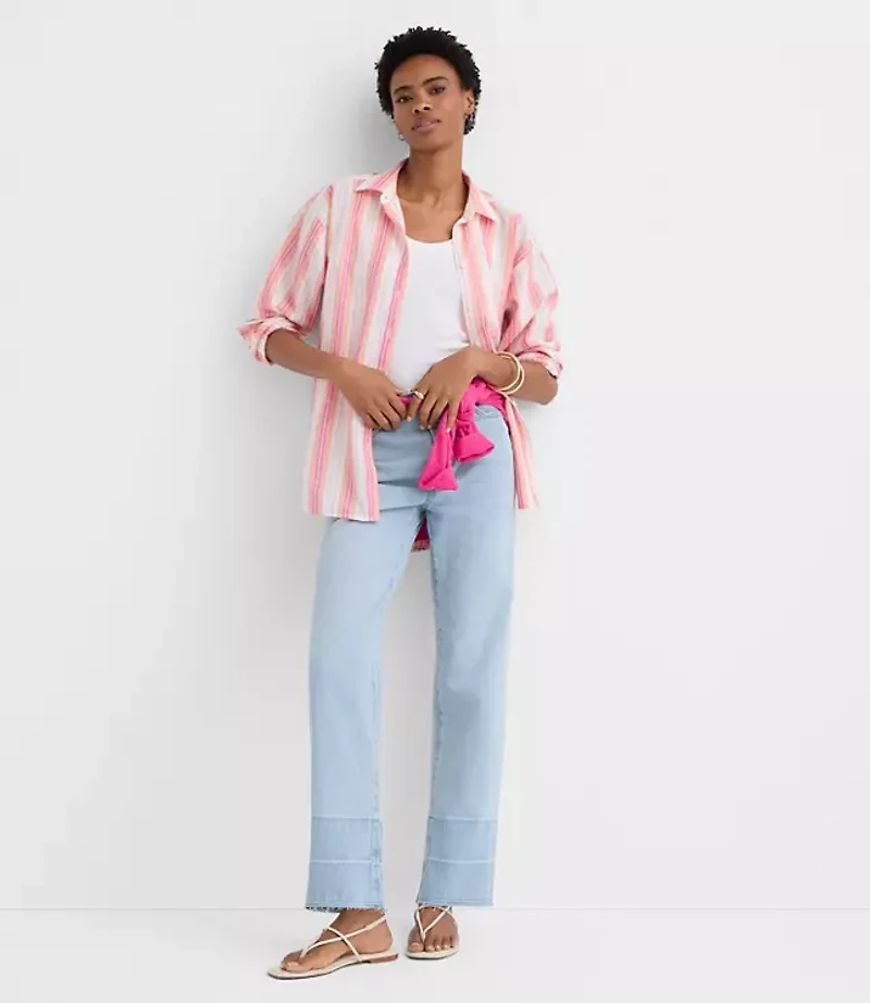 Petite Striped Linen Cotton Everyday Oversized Shirt