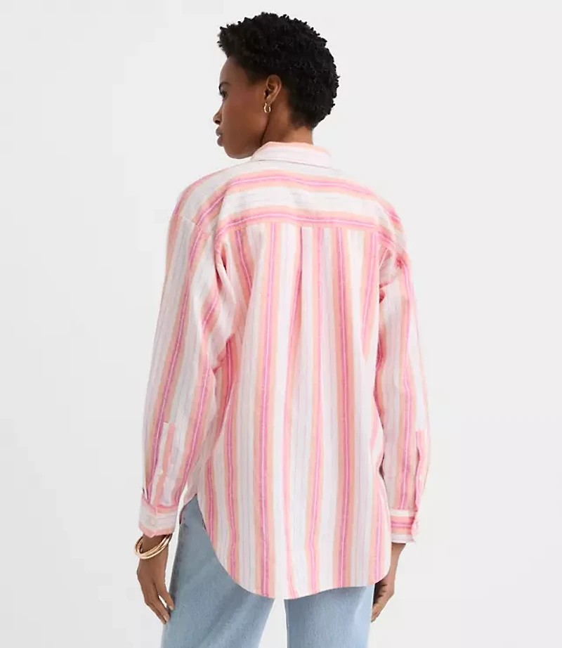 Petite Striped Linen Cotton Everyday Oversized Shirt