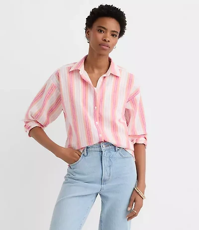 Petite Striped Linen Cotton Everyday Oversized Shirt