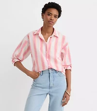 Petite Striped Linen Cotton Everyday Oversized Shirt