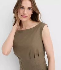 Petite Linen Cotton Pleated Boatneck Top