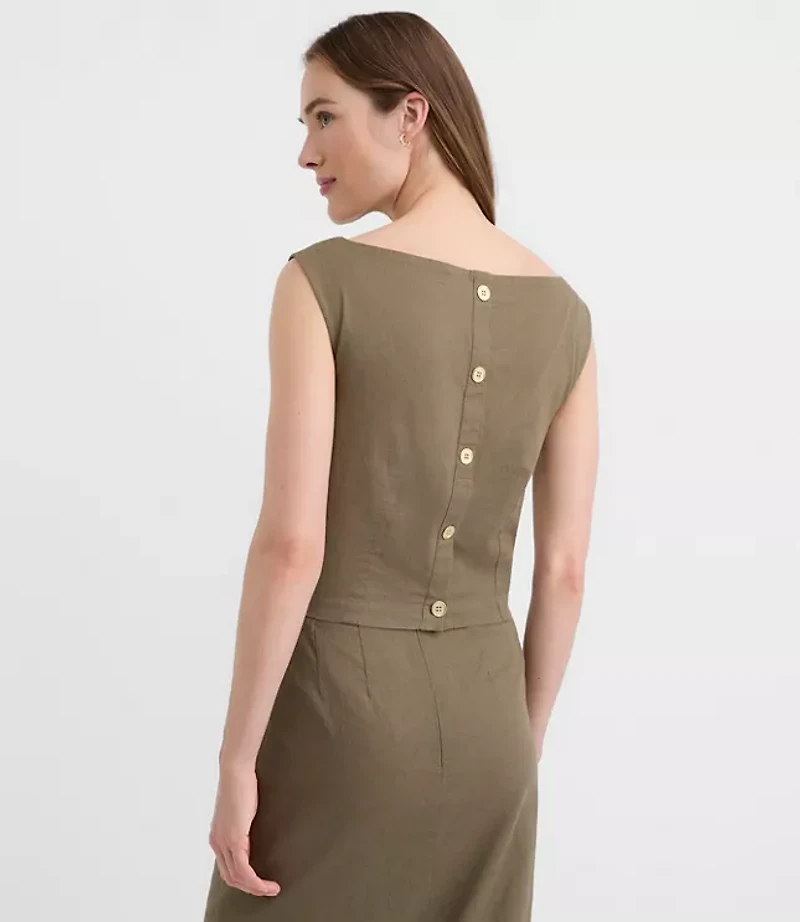 Petite Linen Cotton Pleated Boatneck Top