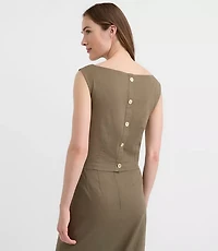 Petite Linen Cotton Pleated Boatneck Top