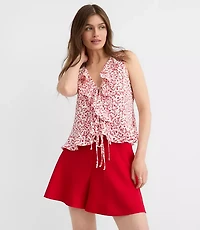 Petite Floral Ruffle Bow Top