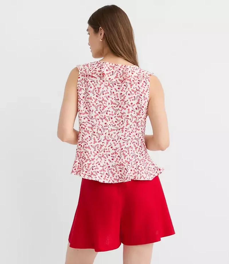 Petite Floral Ruffle Bow Top
