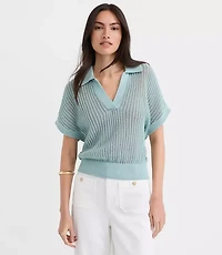 Petite Collared Mesh Stitch Wedge Sweater