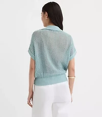 Petite Collared Mesh Stitch Wedge Sweater