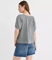 Petite Scalloped Pintucked Puff Sleeve Blouse