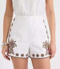 Petite Darted Side Zip Shorts Floral Embroidered Linen Blend