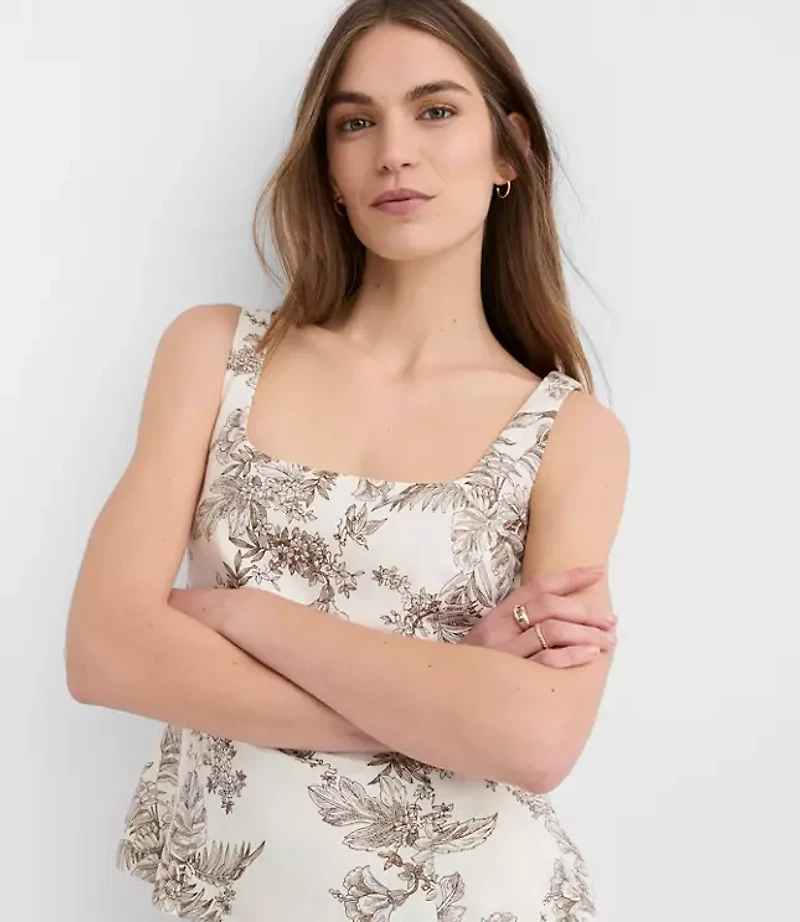 Petite Floral Toile Seamed Linen Cotton Peplum Top