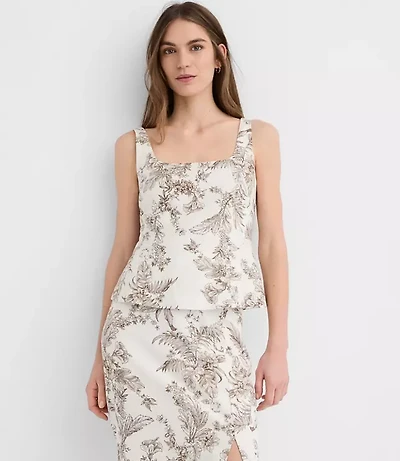 Petite Floral Toile Seamed Linen Cotton Peplum Top