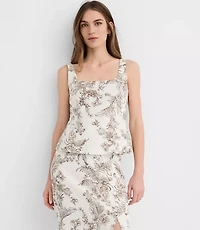 Petite Floral Toile Seamed Linen Cotton Peplum Top