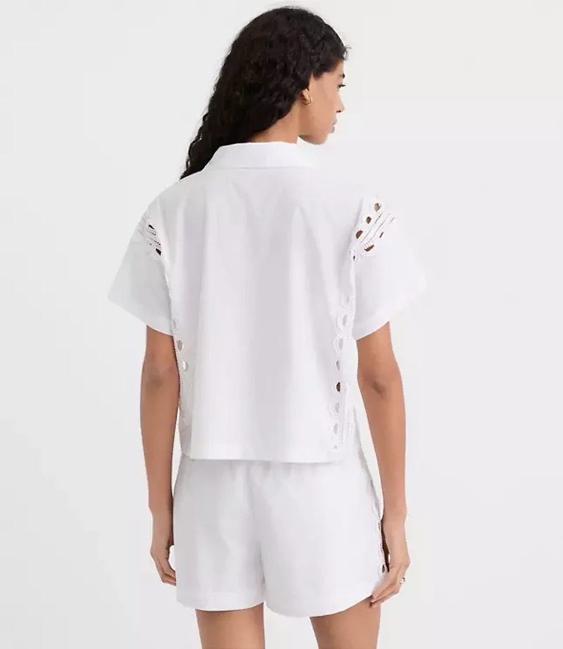 Petite Lace Eyelet Bow Poplin Shirt