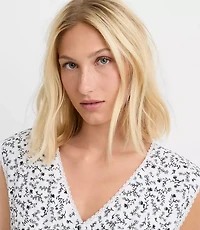 Petite Floral Lace Trim Cap Sleeve Top